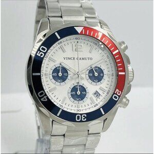 NEW Vince Camuto Men's Chronograph Stainless Steel 43mm Red/Blue Watch w/BOX
